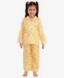 KID1 Full Sleeves Cherry Cupcakes Night Suit - Yellow