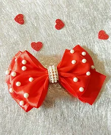 Angel Creations Pearl Satin Bow Design Hair Clip - Red