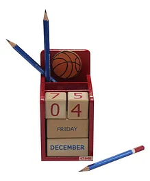 Kidoz Perpetual Wooden Learning Calendar With Pencil Stand Sports Theme - Red
