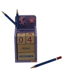Kidoz Perpetual Wooden Learning Calendar With Pencil Stand Butterfly Theme - Purple