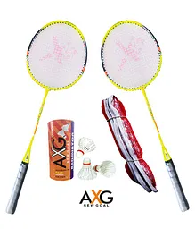 AXG New Goal Badminton Racket with 3 Shuttlecocks - Blue Yellow