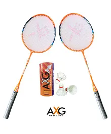 AXG New Goal Badminton Racket with 3 Shuttlecocks - Orange Blue