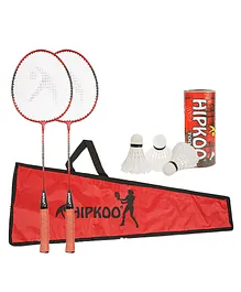 Hipkoo Sports Series Badminton Complete Set With 3 Feather Shuttles - Red