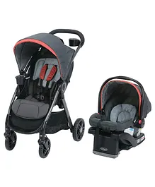 Graco Fast Action DLX Lightweight Pram & Click Connect 35 Baby Car Seat Solar - Black and Red