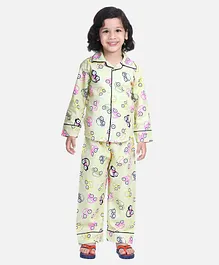 BownBee Full Sleeve Car Printed Night Suit - Yellow