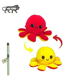 Caaju Reversible Changing Mood Octopus Soft Toy With Plantable Pencil Red Yellow - Height 12 cm