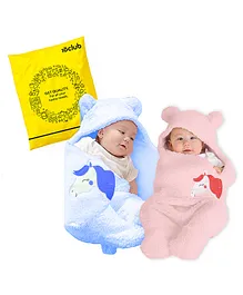 10Club Baby Sleeping Bag cum Hooded Blanket - Pack of 2 (Pink and Blue Unicorn)