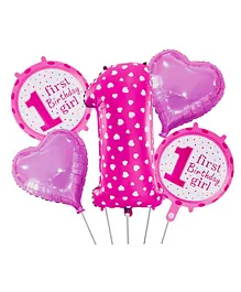 Fiddlerz 1st Birthday Foil Balloon Combo Pink - Pack of 5