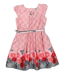 Doodle Girls Clothing Cap Sleeves Flower Digital Print Dress - Pink