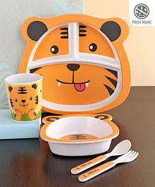 Bamboo Fiber Tiger Themed Feeding Set - Orange