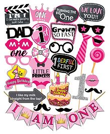 Syga First Birthday Photo Booth Props With Banner Pink - Pack Of 27