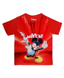 Disney By Crossroads Mickey Mouse Playing Guitar Print Half Sleves Tee - Red