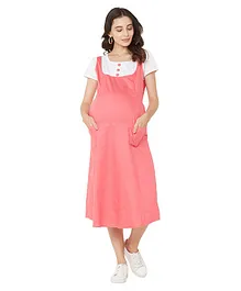 MOM'S BEE Half Sleeves A-Line Solid Dress - Peach