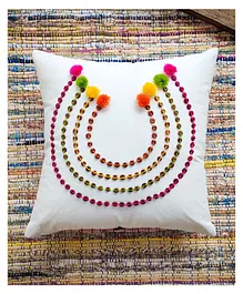 Rockfort Creation Pom Pom Embroidered Cushion Cover - White