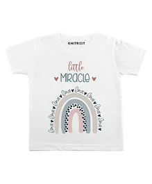 KNITROOT Half Sleeves Little Miracle Print T-Shirt  - White