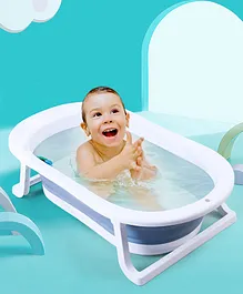 Folding Baby Bath Tub with  with Temperature-Sensitive Drain Plug - Blue