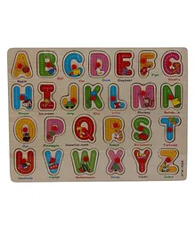 HNT Kids Wooden Knob and Peg Alphabet Board Puzzle - 26 Pieces