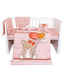 Infantso Premium Crib Bedding Set Teddy Bear Print Large Pack of 9 - Pink