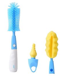 U-grow Silicone Scratch Free Bottle & Nipple Cleaning Brushes - Blue - Set of 3