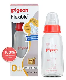 Pigeon Glass Feeding Bottle with Nipples Red - 120 ml
