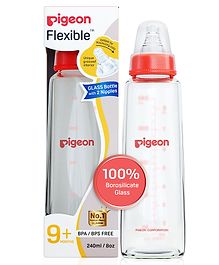 Pigeon Glass Feeding Bottle with Nipples Red - 240 ml