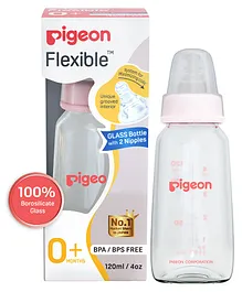 Pigeon Glass Feeding Bottle with Nipples Pink - 120 ml