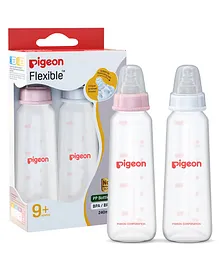 Pigeon Peristaltic Feeding Bottle with Nipple Size Large Pink White Pack of 2 - 240 ml each