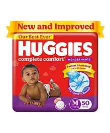Huggies Complete Comfort Wonder Pants, Medium (M) Size Baby Diaper Pants with 5 in 1 Comfort - 50 Pieces