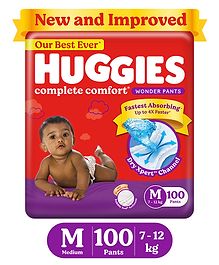 Huggies Complete Comfort Wonder Pants, India's Fastest Absorbing Diaper | M Size, 100 Diapers