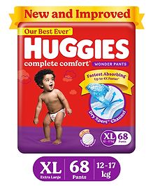 Huggies Complete Comfort Wonder Pants, India's Fastest Absorbing Diaper | XL Size, 68 Diapers