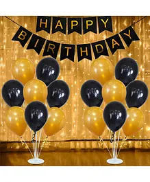 Party Propz Happy Birthday Banner With White Warm Led Light And Balloons Kit - 32 Pieces