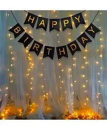 Party Propz Happy Birthday Banner With White Warm Led Light - Black