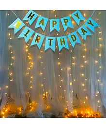 Party Propz Happy Birthday Banner With White Warm Led Light - Blue