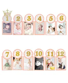 Party Propz 1st Birthday Party Banner with 12 Cards Pink - 213 cm