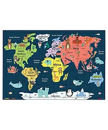 Fiddlys Wooden World Map Jigsaw Puzzle Blue - 40 Pieces