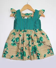 Many frocks & Floral Print Cap Sleeves Dress - Green