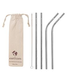 Earthism Stainless Steel Straws Set of 4 - Silver