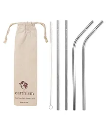 Earthism Stainless Steel Straws Set of 4 - Silver