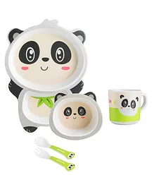 Earthism Eco Friendly Bamboo Fibre Kids Feeding Set Panda Design Pack of 5 - White