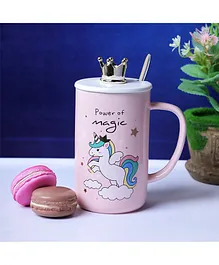A Vintage Affair Mug with Spoon Unicorn Print Pink - 400 ml