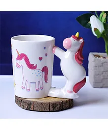A Vintage Affair Mug with Unicorn Handle White Pink - 400 ml