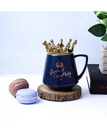 A Vintage Affair Mug with Lid Queen Print Navy Blue - 400 ml