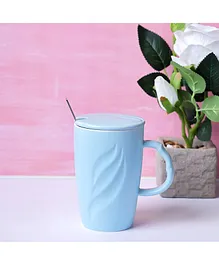 A Vintage Affair Pastel Coffee Mug with Spoon & Lid Blue - 400 ml