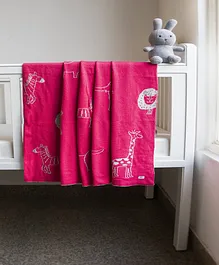 Pluchi Cotton Knitted AC Blanket Jungle Print - Pink