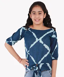 Chipbeys Half Sleeves Checked Pattern Design Tops - Blue