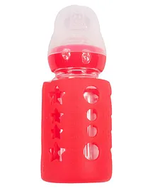 Ole Baby Premium Glass Feeding Bottle with Silicone Sleeves Red - 120 ml