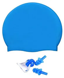 Hipkoo Swimming Cap Ear & Nose Plugs - Blue