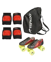 Hipkoo Toofani Skate Shoes With Carry Bag & Elbow Knee Guards Size 4 - Red & Black