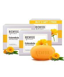 Richfeel Naturals Calendula Soap for Acne Pack of 3 + 1 Bar Free - 75 grams