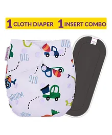 Bembika Cloth Diaper with 5 Layered Bamboo Insert Car Print - Multicolor